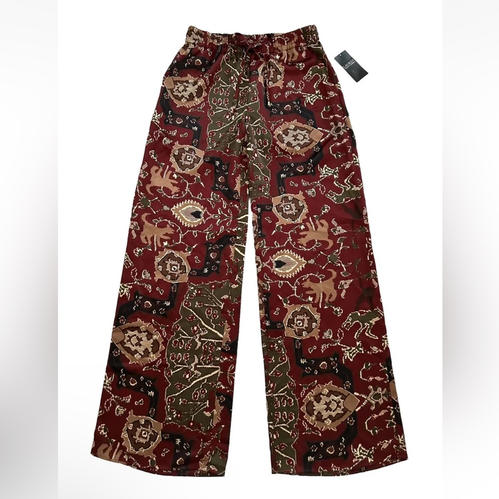 Ralph Lauren Lauren Tapestry Print Charmeuse Wide Leg Pants, NWT, New! Size XS